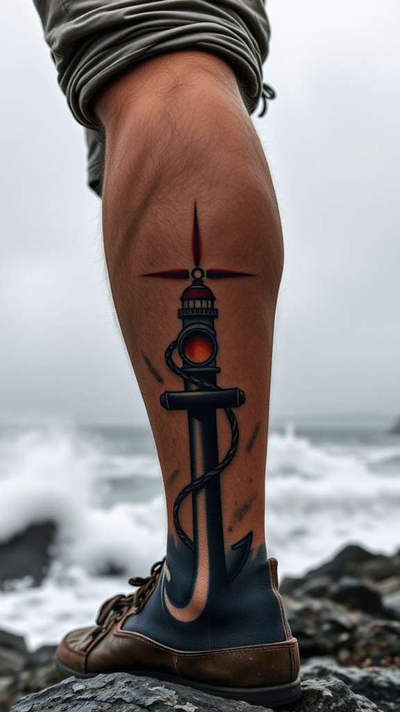15. Anchor with Lighthouse Silhouette