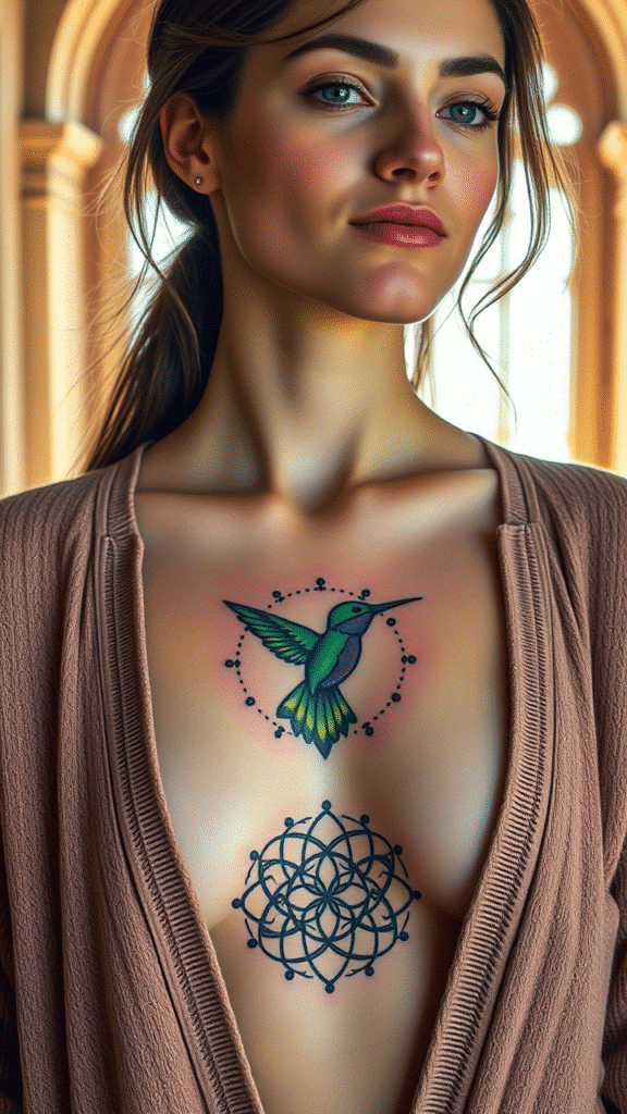 16. Hummingbird with Sacred Geometry Background
