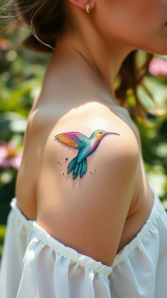 1. Watercolor Hummingbird with Splashes of Vibrant Color