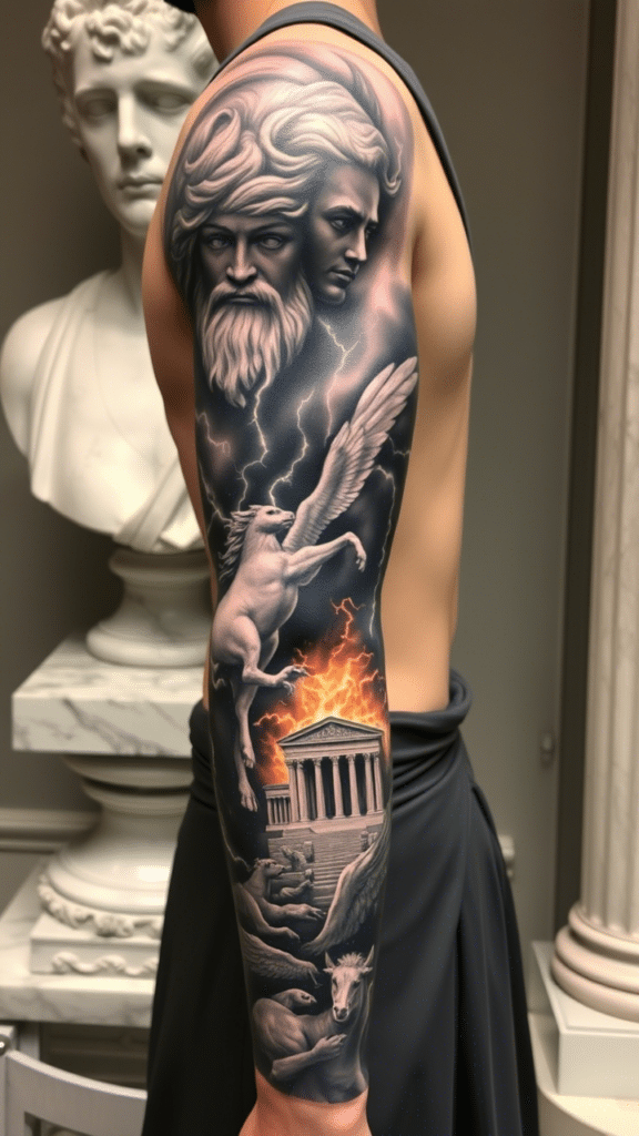 9. Greek Mythology Sleeve: Epic Storytelling