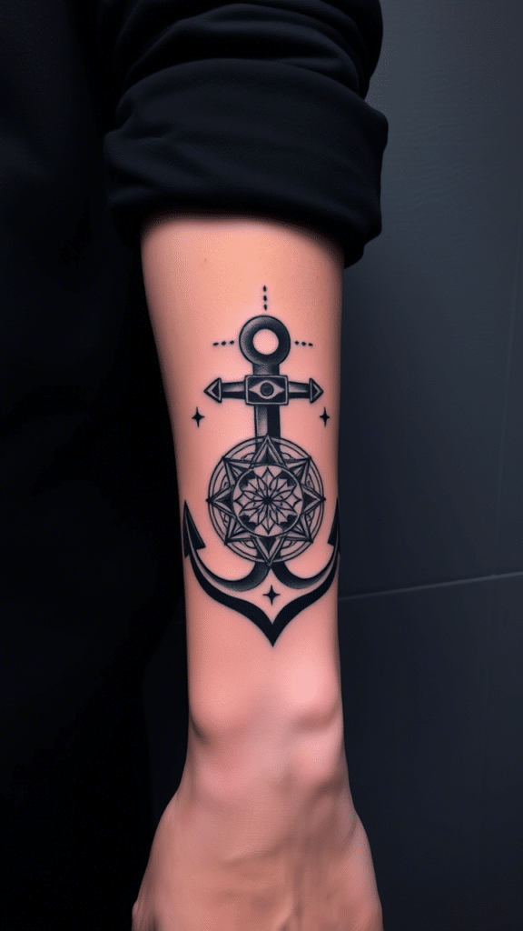 13. Blackwork Anchor with Sacred Geometry