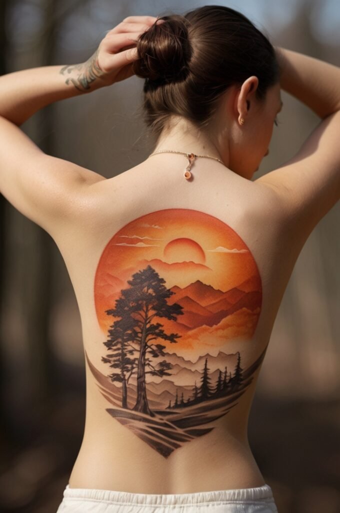 1. Traditional Japanese Rising Sun with Mountain Silhouette