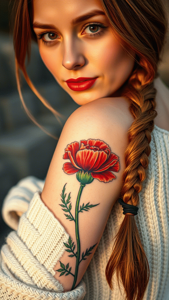 1. Classic Red Carnation with Stem
