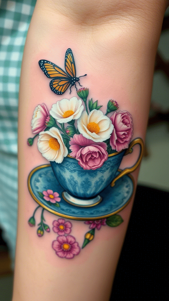15. Carnation Teacup Garden Scene